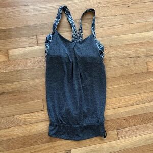 Lululemon Athletica Dark Gray Tank Top with Floral Patterned Straps